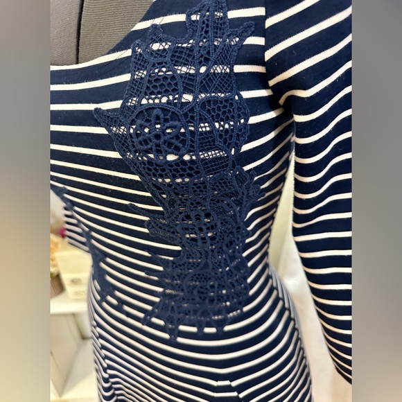 Free People Navy Peachy Cream Striped Lace Appliqué Open Back Mini Dress Size S - Picture 10 of 12
